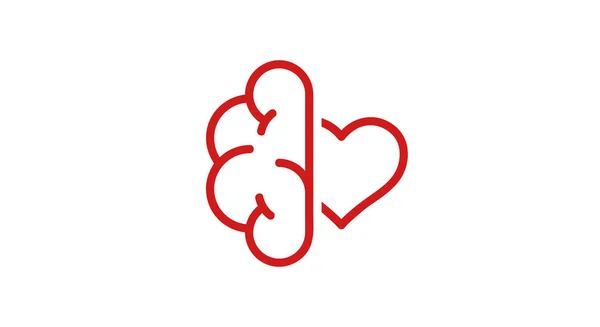 Beyin ve kalp arka planda izole edilmiş. Beyin aşık olmuş. Duygular ve rasyonellik arasındaki çatışma. Simge ya da logo. Kırmızı renk. Basit modern tasarım. Sevgililer Günü. Düz biçim vektör illüstrasyonu.