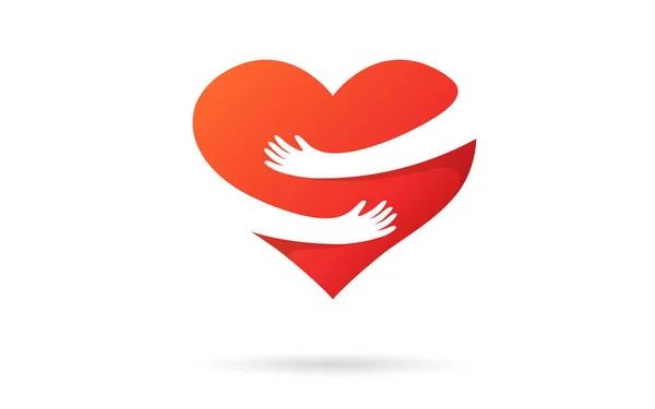 Przytulające Serce Białym Tle Serce Rękami Czerwony Kolor Symbol Miłości — Wektor stockowy