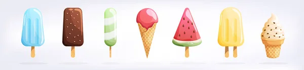 Set Helados Aislados Sobre Fondo Blanco Fondo Colorido Verano Sabrosa — Archivo Imágenes Vectoriales