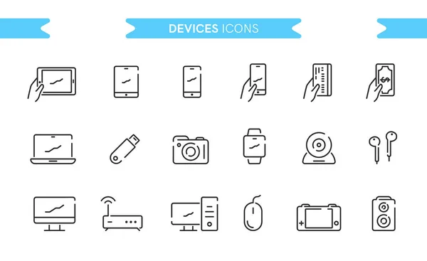 Dispositivos Gadgets Ícones Conjunto Isolado Arte Linha Editável Sinais Símbolos — Vetor de Stock