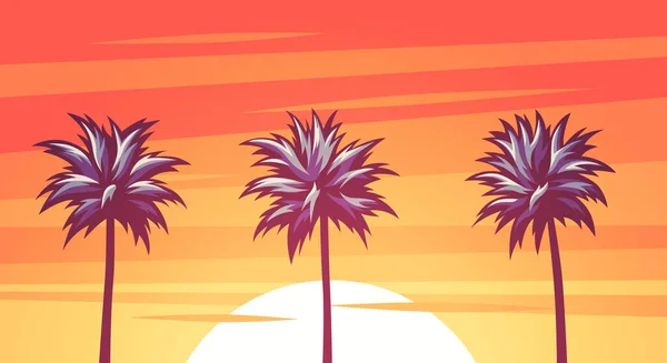 Fond Tropical Été Silhouettes Palmiers Sur Plage Couleurs Coucher Lever — Image vectorielle