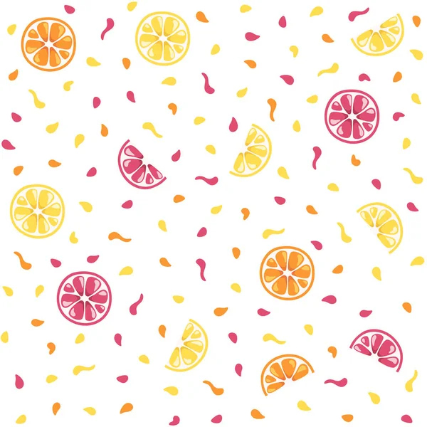 Nahtloses Sommermuster Leuchtend Bunte Zitrusfrüchte Zitronen Orangen Und Blumen Gelb — Stockvektor