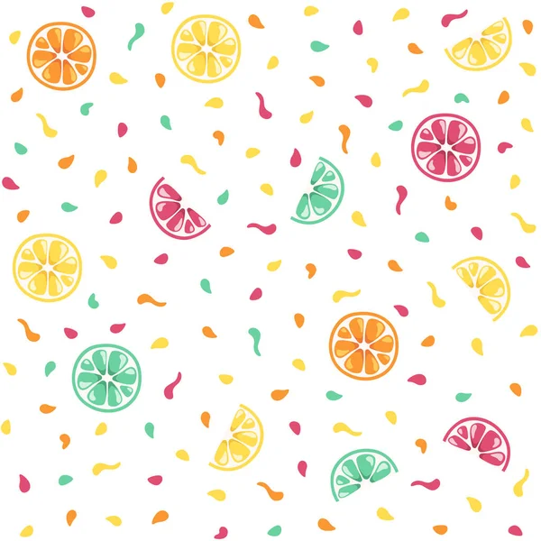 Nahtloses Sommermuster Leuchtend Bunte Zitrusfrüchte Zitronen Orangen Und Blumen Gelb — Stockvektor
