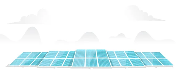 太阳能电池板 在白色背景上隔离的太阳能电池 后面的风景 清晰的现代设计 简单的设计模板 漂亮的背景平面样式矢量图解 — 图库矢量图片