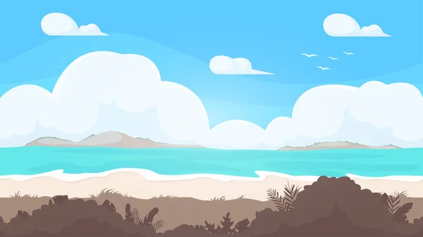 Бесшовный Пляжный Пейзаж Качественный Бесконечный Фон Сложен Параллакса Игры Простой — стоковый вектор