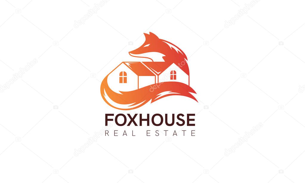 House fox logo concept. Beautiful real estate branding template. Simple modern design. Red, orange color. Isolated on a white background. Flat style vector illustration.