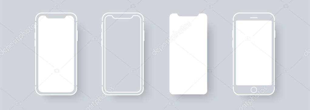 Mobile phone template. Flat style smartphone border. Simple modern colorful design. Realistic concept with empty screen. UI, UX for mobile app. Black and white, bright colors. Vector illustration