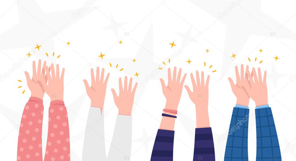 Applause. People hands clapping. Celebration, congratulations, ovations background. Cute simple cartoon design. Flat style vector illustration.