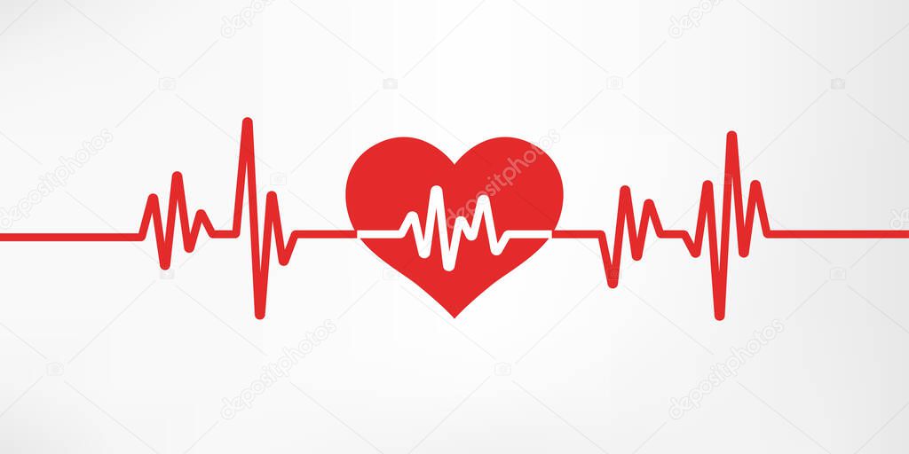 Heart pulse. Red and white colors. Heartbeat lone, cardiogram. Beautiful healthcare, medical background. Modern simple design. Icon. sign or logo. Flat style vector illustration.