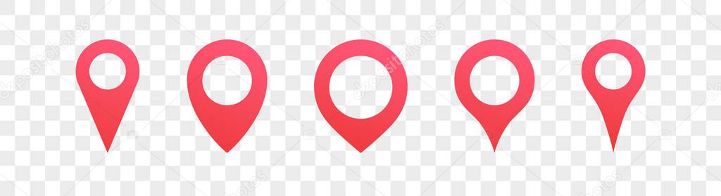 GPS pin set isolated. City map navigation. GPS navigator. Point marker icon. Top view, view from above. UX/UI. Abstract background. Cute simple design. Flat style vector illustration.