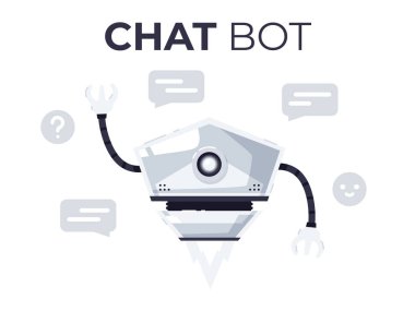 Robot izole edildi. Tatlı çizgi film sohbet robotu tasarımı. Robot oyuncak. Komik, basit bir karakter. Şehir modern şablonu. Retro vintage tasarım. Gerçekçi 3 boyutlu nesne. Düz biçim vektör illüstrasyonu.