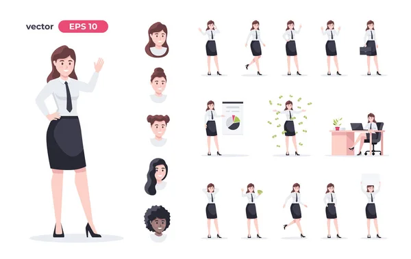 Businesswoman Set Woman Workplace Office Worker Suit Cartoon People Different — Stock Vector