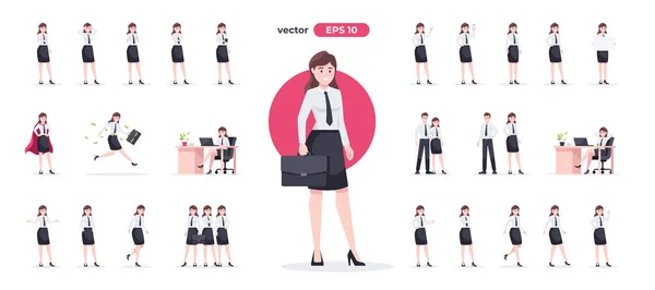 Kadını Seti Yerindeki Kadın Takım Elbiseli Bir Ofis Çalışanı Çizgi — Stok Vektör