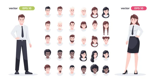 Human Faces Set Man Woman Male Female Collection Character Face — Stock Vector