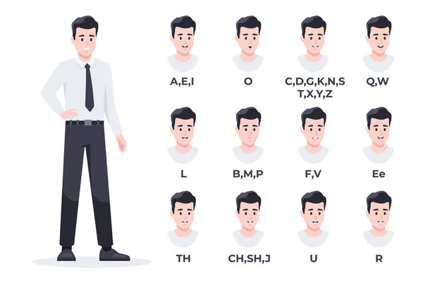 Menschliches Mundwerk Mann Geschäftsmann Lippensynchronisation Sammlung Für Animation Und Soundaussprache — Stockvektor