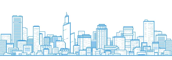 Nahtlose Stadtlandschaft Stadtbild Mit Gebäuden Einfacher Blauer Hintergrund Stadtsilhouette Linienkunst — Stockvektor