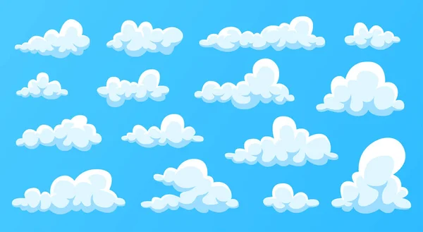 Nuvens Isoladas Sobre Fundo Azul Design Desenho Animado Bonito Simples —  Vetores de Stock