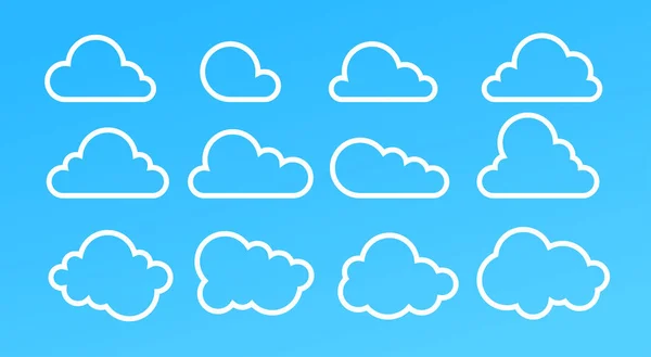 Nuvens Isoladas Sobre Fundo Azul Design Desenho Animado Bonito Simples — Vetor de Stock