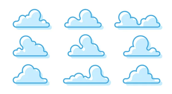 Nuvens Isoladas Sobre Fundo Branco Design Desenho Animado Bonito Simples — Vetor de Stock