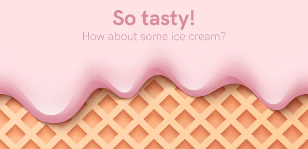 Kusursuz kremalı sıvı, yoğurtlu krema, dondurma ya da waffle 'ın üzerinde eriyip akan süt. Pembe vişneli krema damlaları. Basit bir çizgi film tasarımı. Pankart için arka plan. Gerçekçi vektör illüstrasyonu.