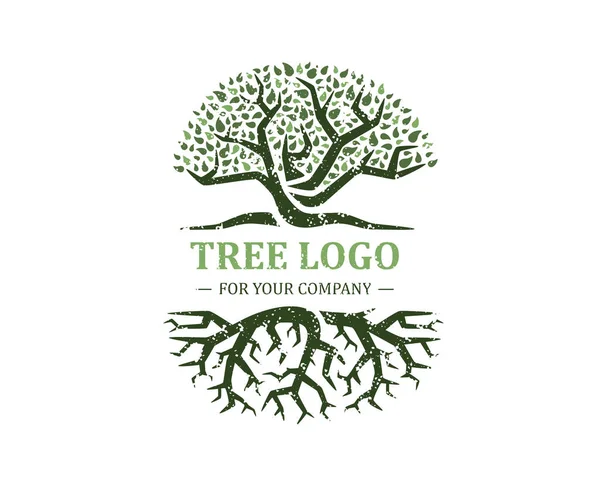 Logo Albero Isolato Sfondo Bianco Design Classico Colori Verde Marrone — Vettoriale Stock