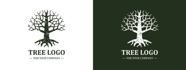 Beyaz Arka Planda Ağaç Logosu Var Klasik Tasarım Yeşil Kahverengi — Stok Vektör
