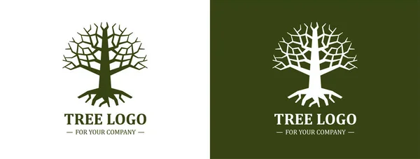 Beyaz Arka Planda Ağaç Logosu Var Klasik Tasarım Yeşil Renk — Stok Vektör