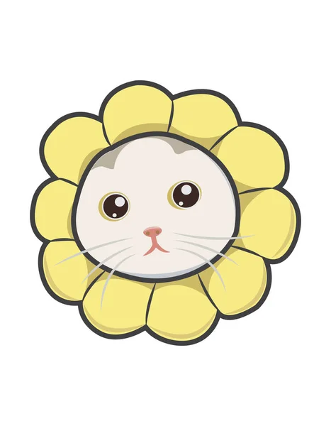 Lächelnde Süße Katze Mit Sonnenblumen Animal Illustration Vektor — Stockvektor