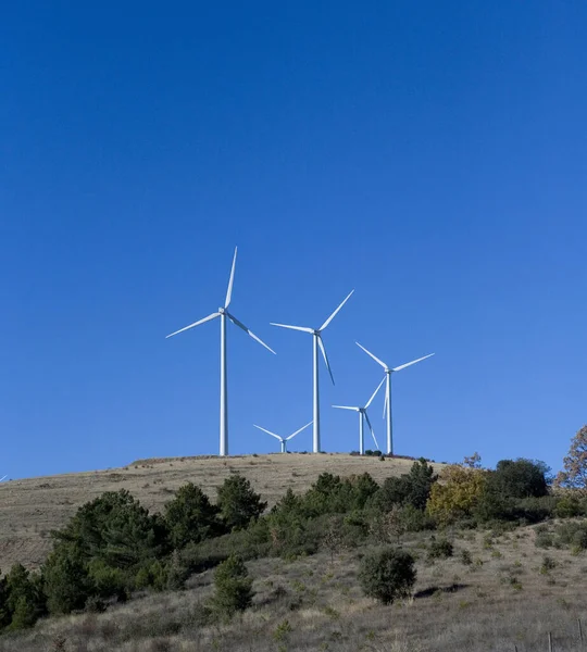 Turbinas Viento Con Paisaje Verde Sky Azul — Foto de Stock