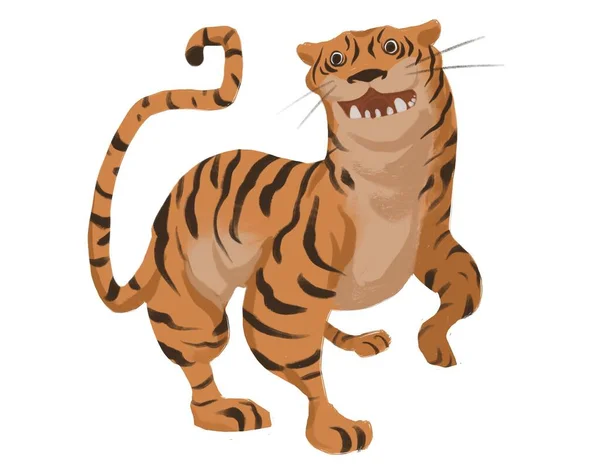 Exaggerated Cartoon Drawing African Tiger Dancing Isolated White Background Digital — Stock Photo, Image