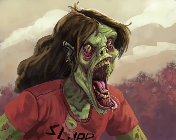 Gritando Zombi Estilizado Corriendo Gritando Hacia Presa Pintura Fantasía Digital — Foto de Stock