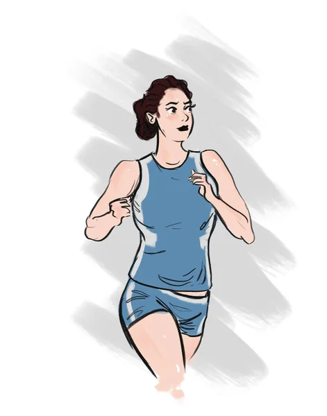 Tekening Van Een Blanke Vrouw Jogging Kleding Uit Voor Een — Stockfoto