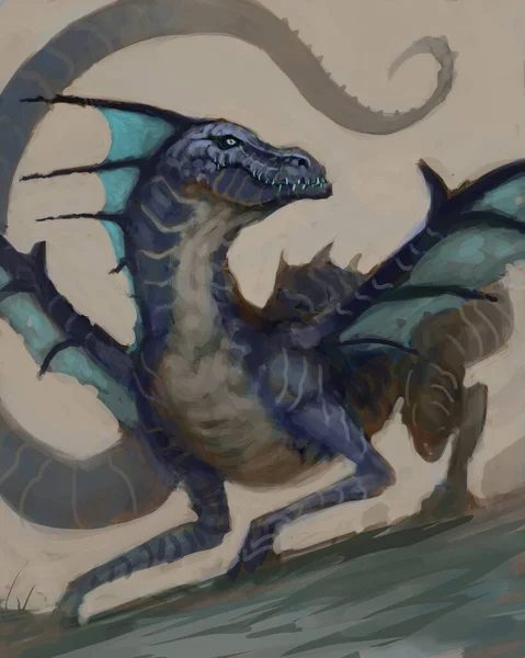Créature Dragon Prenant Son Envol Dans Environnement Brumeux Peinture Numérique — Photo