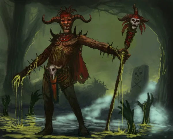 Voodoo Zombie Lord Calling His Undead Minions Grave Ψηφιακή Ζωγραφική — Φωτογραφία Αρχείου