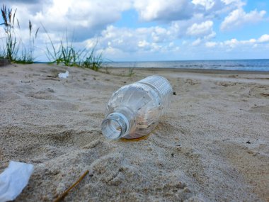 Plastik plajda. Çevre etkisi, iklim değişikliği.