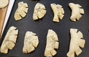 Ev yapımı yemekler, ev yapımı çörekler. Üst manzara, arka plan. Kırsal