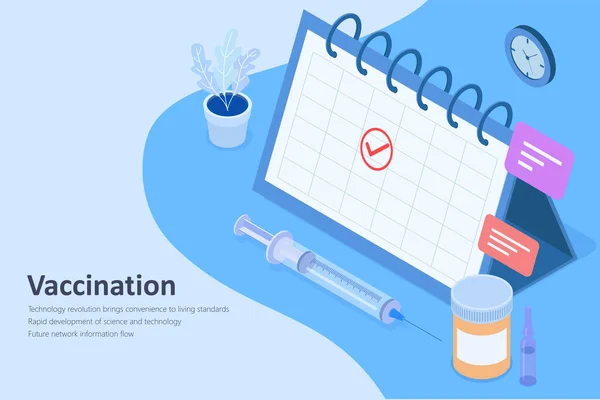 Rendez Vous Pour Vaccination Calendrier Vaccination Seringues Flacons Antibiotiques — Image vectorielle