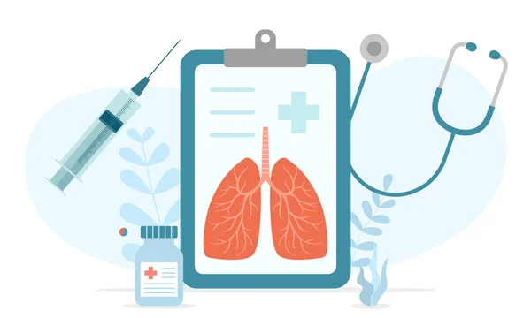 Enfermedad Pulmonar Neumonía Tratamiento Vacunación Medicamentos Chequeos Médicos Línea Diagnóstico — Vector de stock