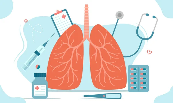 Lungsjukdom Eller Lunginflammation Behandling Vaccination Och Läkemedel Online Hälsokontroller Och — Stock vektor