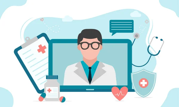 Online Medisch Consult Doctor Online Concept Concept Voor Medische App — Stockvector