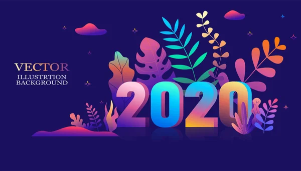2020 Rok Písma Vektorové Ilustrace Módním Plochém Stylu Zářivě Zářivých — Stockový vektor
