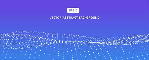 Abstraktní Vektorové Částicové Vlnové Pozadí Tech Wire Network Futuristic Wireframe — Stockový vektor