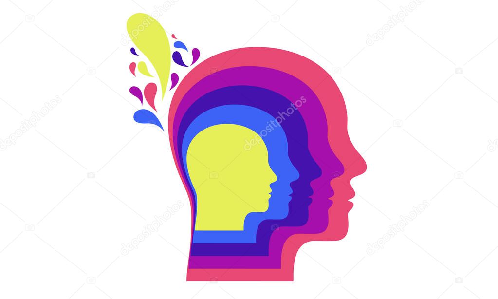 Colored human head silhouette vector illustration, artificial intelligence graphic symbol, brain creative thinking