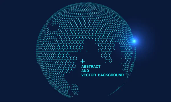 Hexagonal Vector Grid Globe Representing High Tech Cloud Computing Internet — Stock Vector