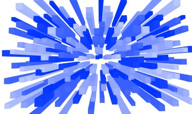 Mavi blokların soyut patlaması. Gelecekteki teknoloji ve yapay zeka. Büyük veriler.