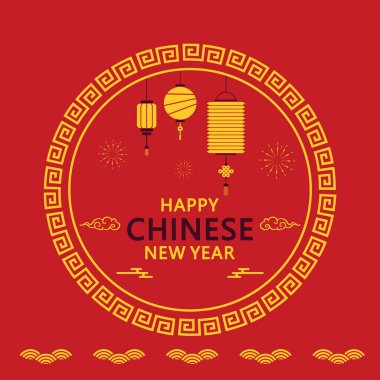 Fenerli mutlu Çin Yeni Yılı. Tebrik kartı, el ilanı, davetiye, poster, broşür, pankart ve takvim için imzala.