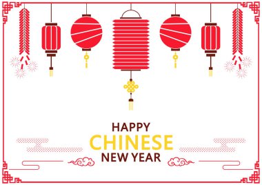 Fenerli mutlu Çin Yeni Yılı. Tebrik kartı, el ilanı, davetiye, poster, broşür, pankart ve takvim için imzala.