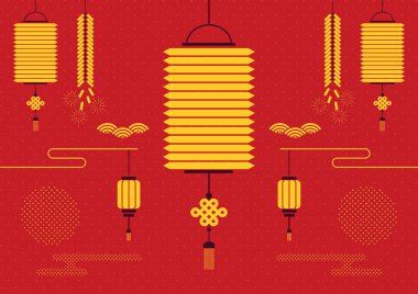 Fenerli mutlu Çin Yeni Yılı. Tebrik kartı, el ilanı, davetiye, poster, broşür, pankart ve takvim için imzala.