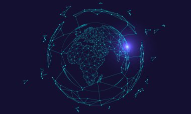 Çokgen bağlantılı teknoloji internet büyük veri arkaplanı illüstrasyonu, yapay zeka