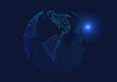 nokta ve çizgi oluşturulmuş dünya haritası, küresel, küresel ağ bağlantısını temsil ediyor, uluslararası anlamı.;
